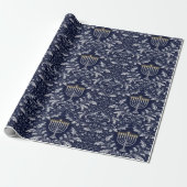 Tiefblaue Menora im William-Morris-Muster Geschenkpapier (Ungerollt)