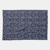 Tiefblaue Menora im William-Morris-Muster Geschirrtuch (Horizontal)