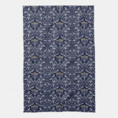 Tiefblaue Menora im William-Morris-Muster Geschirrtuch (Vertikal)