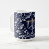 Tiefblaue Menora im William-Morris-Muster Kaffeetasse (Vorderseite Links)