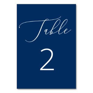 Tiefblaue Navy-Küsten-Minimalist-Script-Hochzeit Tischnummer