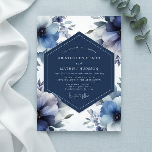 Tiefblaue opulente Hochzeitsfloristik Einladung