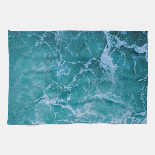 Tiefblaue Ozeanwellen Geschirrtuch (Horizontal)