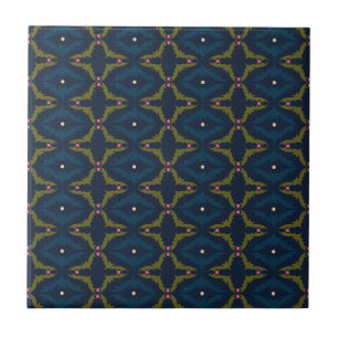 Tiefblaue Retro-Vintage-Muster Fliese
