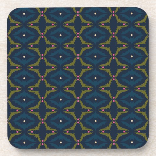 Tiefblaue Retro-Vintage-Muster Getränkeuntersetzer (Vorderseite)