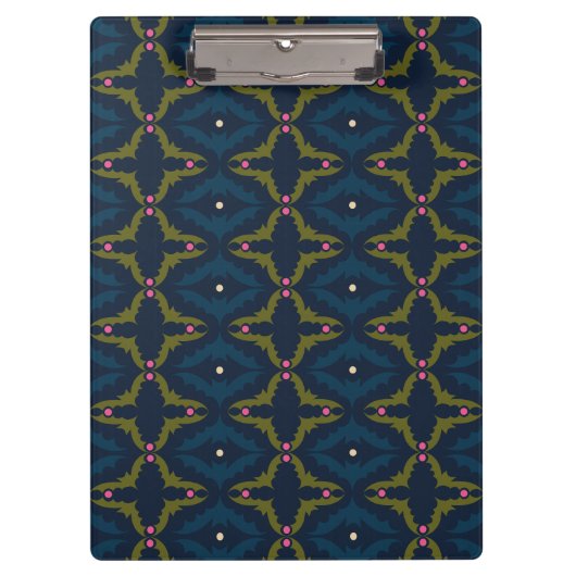 Tiefblaue Retro-Vintage-Muster Klemmbrett (Vorderseite)