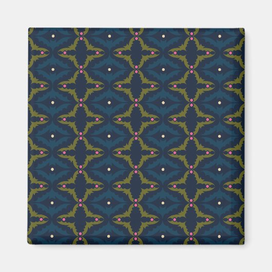 Tiefblaue Retro-Vintage-Muster  Magnet (Vorne)