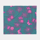 Tiefblaue rosa Schmetterlings-Blumen-Fliesblanke Fleecedecke (Vorderseite (Horizontal))
