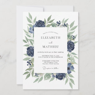 Tiefblaue Rosen-Hochzeit Einladung