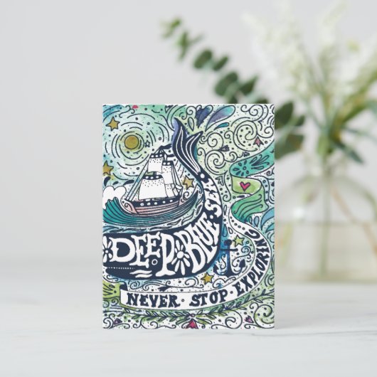 Tiefblaue See |Nie aufhören zu erkunden Postkarte (Stehend Vorderseite)