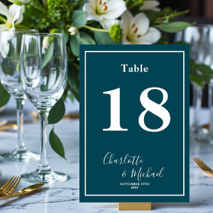 Tiefblaue Skript-Minimalist-Hochzeit Tischnummer