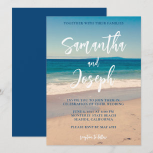 Tiefblaue Strandfoto-Hochzeit Einladung