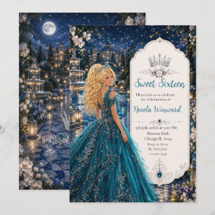Tiefblaue Süße 16 Prinzessin Garten Einladung