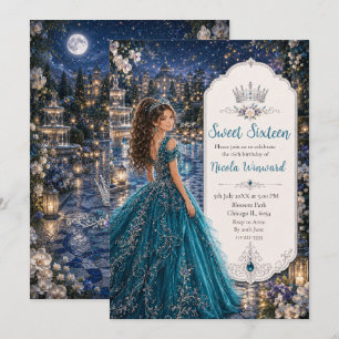 Tiefblaue Sweet 16 Prinzessinnen-Ball Einladung