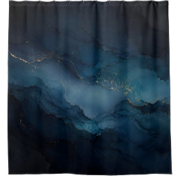 Tiefblaue Teal-Gold-Ozean-Abstrakte Duschvorhang