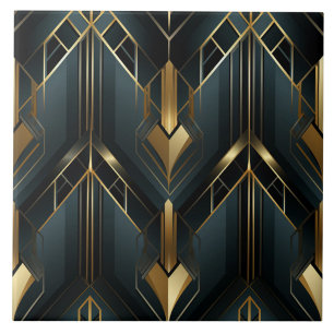 Tiefblaue und goldene Art Deco-Kantengerüste Fliese