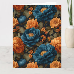 Tiefblaue und goldorange Pfingstrosen Karte