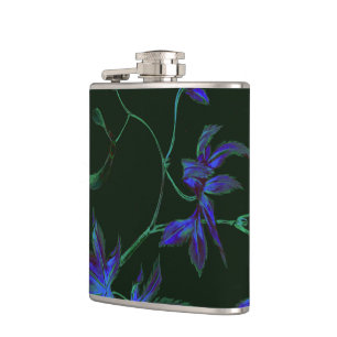 Tiefblaue und grüne japanische Blumenflasche Flachmann