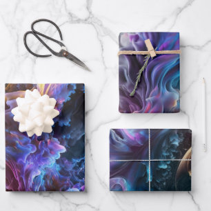 Tiefblaue und violette abstrakte Kunst Geschenk Geschenkpapier Set