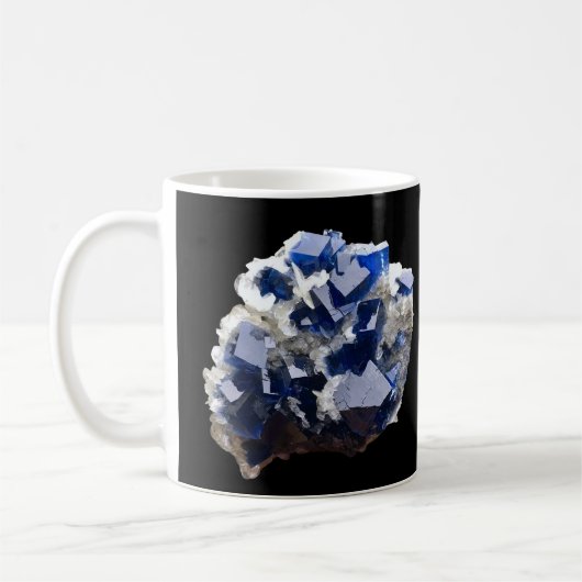 Tiefblauer Fluorit-Kristall Calcit Lebendige Kunst Kaffeetasse (Links)