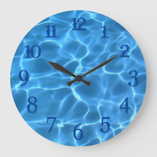 Tiefblauer Spritzer Zahlen Aqua Schwimmbad Große Wanduhr