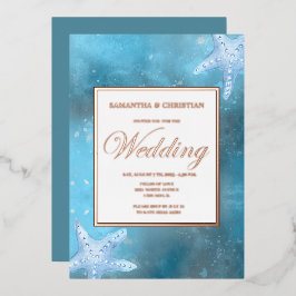Tiefblaues Meer Hochzeit Real Foil Einladung