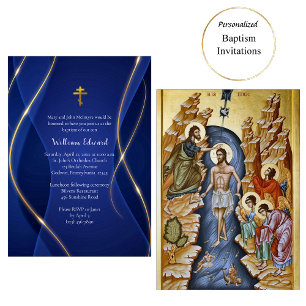 Tiefblaues Metallic-Gold Orthodoxe christliche Tau Einladung