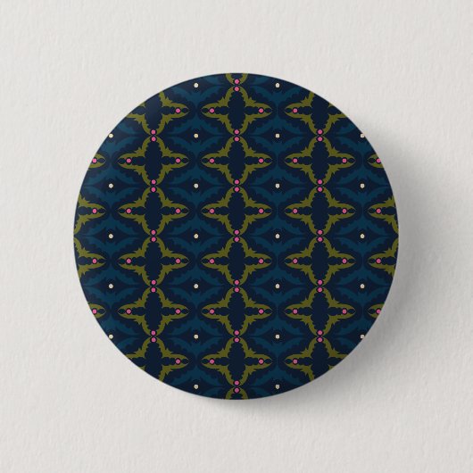 Tiefblaues Retro-Vintage-Muster Button (Vorderseite)