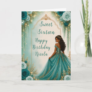 Tiefblaugrüne Floral Sweet Sixteen Party Karte