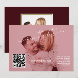 Tiefburgunder-Kalligrafie-QR-Code-Foto-Hochzeit   Save The Date