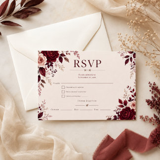 Tiefburgunder Romantische Hochzeit im Herbst RSVP Karte