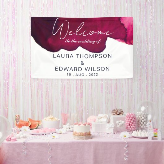 Tiefburgundisch, rot, Aquarell, abstrakter Tintenw Banner (Party)