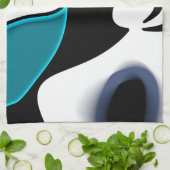 Tiefe: Abstrakt Schwarz, Weiß und Blau Geschirrtuch (Gefaltet)