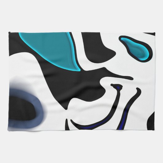 Tiefe: Abstrakt Schwarz, Weiß und Blau Geschirrtuch (Horizontal)