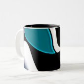 Tiefe: Abstrakt Schwarz, Weiß und Blau Zweifarbige Tasse (Vorderseite Links)