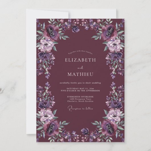 Tiefe Amethyst-Dahlie Hochzeit Einladung (Vorderseite)