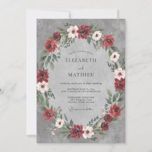 Tiefe Burgunder-Schiefer-Kranz-Hochzeit Einladung