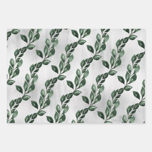 Tiefe grüne Eukalyptus Vine Gray Ombre Hintergrund Geschenkpapier Set (Vorderseite 3)