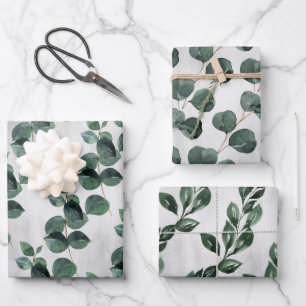 Tiefe grüne Eukalyptus Vine Gray Ombre Hintergrund Geschenkpapier Set
