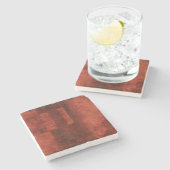 Tiefe hochrote Malerei mit geometrischen Formen Steinuntersetzer (Seitenansicht)