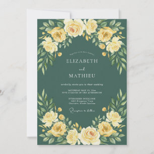 Tiefe Kiefern-Golden-Aquarell-Hochzeit Einladung