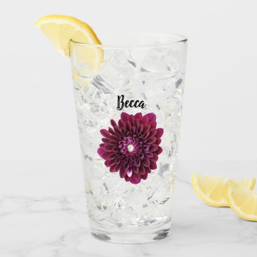 Tiefe Lila Dahlia-Blume Personalisiert Glas (Vorderseite Ice)