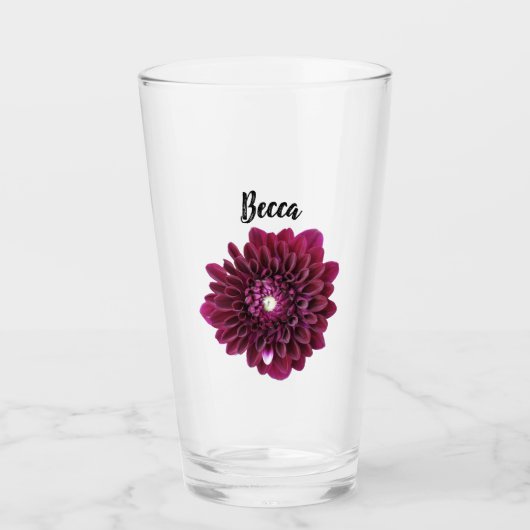 Tiefe Lila Dahlia-Blume Personalisiert Glas (Vorderseite)