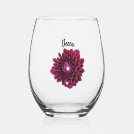 Tiefe Lila Dahlia-Blume Personalisiert Weinglas Ohne Stiel