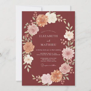 Tiefe Merlot-Malblatt-Hochzeit Einladung