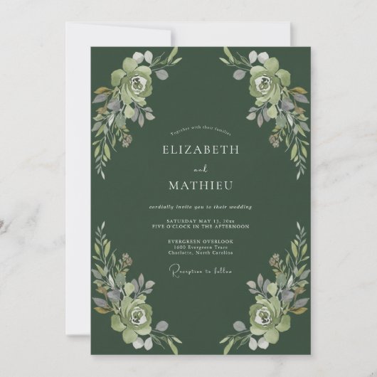 Tiefe Moosblätter-Hochzeit Einladung (Vorderseite)