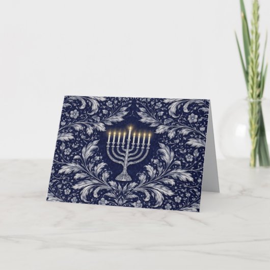 Tiefe Navy-Menora im William-Morris-Muster Dankeskarte (Vorderseite)