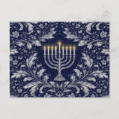 Tiefe Navy-Menora im William-Morris-Muster Postkarte (Vorderseite)