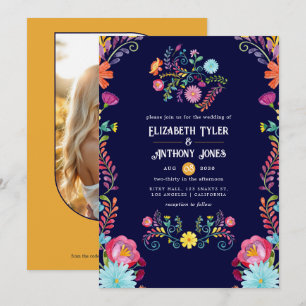 Tiefe Navy- und Ringelblumen-Blumen-Mexikanische F Einladung