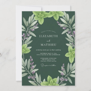 Tiefe Olive Kräuter Eukalyptus Hochzeit Einladung